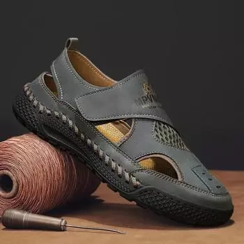 FashionMens Fashion Sandals New Summer Outdoor Beach Shoes For Men Leisure Hole Flats Breathable Slip on Loafers Comfy Hollow Out Male 38 чёрный