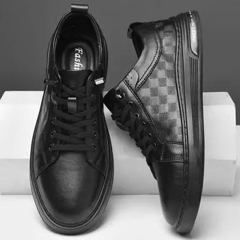 FashionMens Fashion Travel Tenis Sneaker Man Casual Sports Shoes 2024 Мужские кроссовки Мужские Легкие Натуральная Кожа Дышащая Обувь 38 чёрный