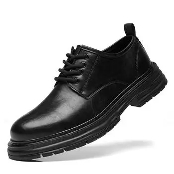 FashionMens Leather Loafers Lace Up Soft Casual Shoes Non Slip Breathable Driving Flats Spring Walking Office Work Shoes Mocassin Homme 38 чёрный
