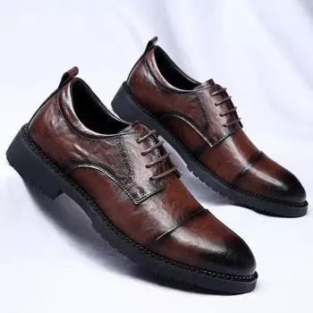 FashionMens Leather Shoes lace up High Quality Men s Shoes Pointed Oxfords Wedding Men Dress Shoe business Gentleman Office Man Shoes 38 чёрный