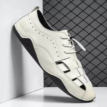 FashionMens Loafers Summer Slip on Flats Soft Casual Leather Male Walking Shoes Driving Casual Sneakers for Men 38 чёрный