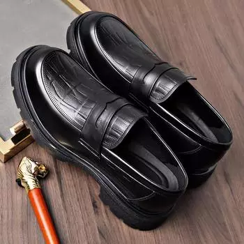 FashionMens New Arrival Loafers Mens Dress Shoes Fashion Pointed Toe Men s Business Casual Shoes Luxury Brand Leather Walking Shoes 38 чёрный