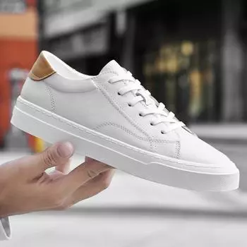 FashionMens Shoes Luxury Genuine Leather High-quality Tenis Casual White Sneakers For Men Comfortable Handmade Trend Outdoor Shoes Man 38 чёрный