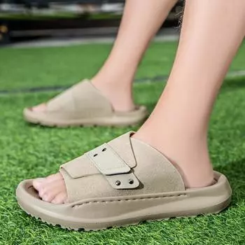 Модные мужские летние шлепанцы, уличные тапочки, мягкие пляжные тапочки из ЭВА, домашние тапочки, удобные однотонные сандалии, размер 46 38 чёрный