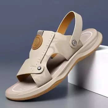 FashionNew Arrival Hot Sale Men s Sandals Non-slip Casual Leather Soft Slippers Dual-Purpose Open-toe Summer Shoes Versatile Half Drag 38 чёрный