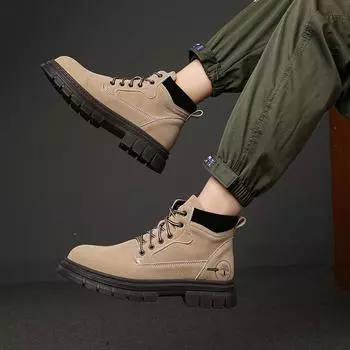МодаНовое поступление мужские уличные ботинки на щиколотку модные мужские туфли на плоской подошве со шнуровкой мужские высокие прогулочные ботинки высокого качества мужские ботинки для мотокросса 38 чёрный