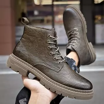 FashionNew Fashion Side Zipper Ankle Boot Men Work Shoes Trendy Designer Winter Men s Boots Brand Outdoor TrendLeather Casual Shoes 38 хаки