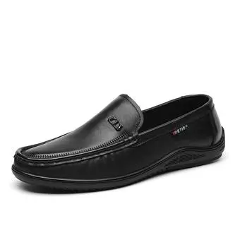 FashionNew First Layer Cowhide Мужские повседневные туфли Bean Модные повседневные черные мужские мокасины Zapatos De Hombre Весна Осень Новая обувь 38 чёрный