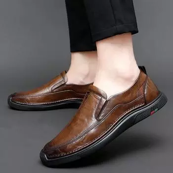 FashionNew Four Seasons Кожаные мужские туфли для торжеств, роскошные брендовые мужские мокасины 2024 года, дышащие черные туфли для вождения 38 чёрный