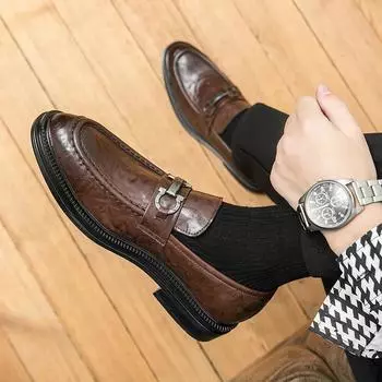 FashionNew итальянские кожаные туфли ручной работы, модные официальные туфли для мужчин, слипоны, мужская повседневная обувь, качественные мокасины, мужские деловые туфли на плоской подошве 38 чёрный