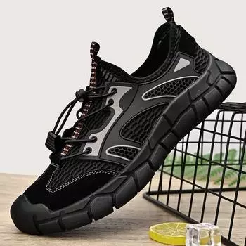 FashionNew Летние мужские кроссовки Дышащая повседневная обувь для ходьбы для мужчин Обувь для отдыха на открытом воздухе Нескользящие спортивные мокасины Мокасины Обувь для скейтборда 38 чёрный
