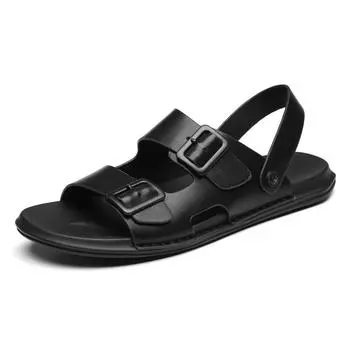 FashionNew Летние сандалии мужские из натуральной кожи Крутые тапочки мужские удобные классические роскошные сандалии мужская пляжная обувь мужская повседневная обувь 38 чёрный