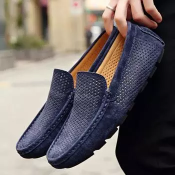 FashionNew Loafer Shoes for Men Suede Men s Shoes Casual Flats Male Mens Loafers Luxury Moccasins Breathable Summer Driving Shoes Man 38 чёрный