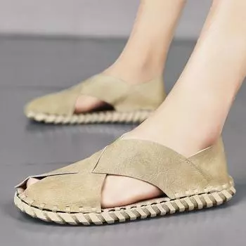 FashionNew Мужские сандалии ручной работы Летняя повседневная обувь Пляжные сандалии Мужские сандалии Hombre Outdoor Римский стиль Водные кроссовки 39 чёрный