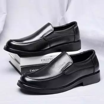 FashionNew Men Leather Platform Oxfords Slip Onthick Sole Male Casual Leather Shoes Casual Loafers Shoes Square Toe Formal Dress Shoes 38 чёрный