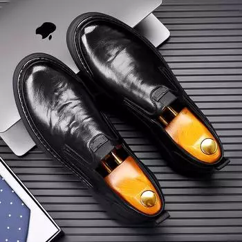 FashionNew Мужские мокасины Легкая кожаная повседневная обувь Брендовая мужская обувь для ходьбы на открытом воздухе Удобные мужские кроссовки Мягкие мокасины Мужская обувь 38 чёрный