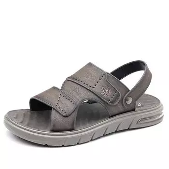 FashionNew Men s Sandals Summer Non-slip Wear-resistant Leather Men s Beach Shoes Fashion Casual Male Slippers 38 чёрный