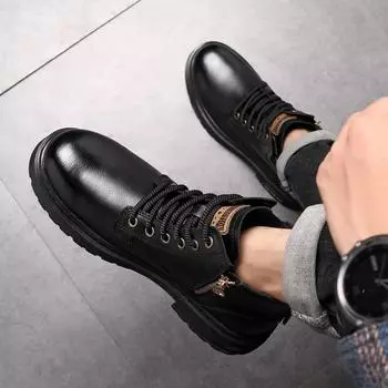 FashionNew Men Shoes High Top Lace-Up Work Boots Outdoor Fashion Anti Slip Shoes Travel Comfortable Wear-Resistant Men s Boots 38 чёрный