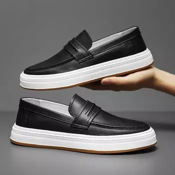 FashionNew Mens Loafers Fashion Slip On Casual Shoes High Quality Breathable Leather Driving Shoes for Men Walking Sneakers Mocassins 38 чёрный