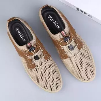 FashionNew Мужская дышащая повседневная летняя обувь 2024 Мужские кожаные модные кроссовки для активного отдыха Мужская обувь для вождения Новое поступление Мужские мокасины 38 чёрный