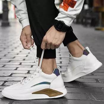 FashionNew Мужская обувь Брендовая повседневная обувь для мужчин Удобные кроссовки Легкие прогулочные туфли из натуральной кожи Мужская теннисная обувь Masculino 37 белый