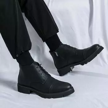 FashionNew Мужская обувь Брендовые мужские повседневные ботинки «Челси» Мужские однотонные ботинки на шнуровке для активного отдыха Мужские удобные мотоциклетные ботинки 38