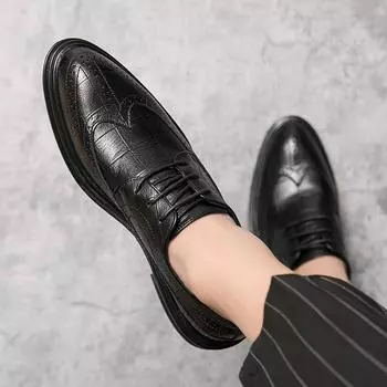 FashionNew Мужская обувь из спилка Повседневная обувь Мужская деловая формальная высококачественная обувь Оксфорды Вечерние платья Обувь броги Весна Осень 37 чёрный