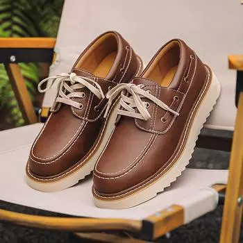 FashionNew Мужская повседневная деловая обувь из натуральной кожи, удобная, толстая подошва, модная, универсальная, противоскользящая, с круглым носком, туфля для улицы 38 чёрный