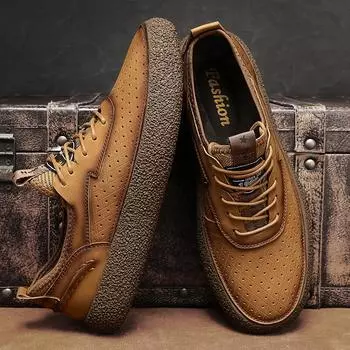 FashionNew Мужская повседневная обувь Модные полые дышащие кроссовки для активного отдыха Дизайнерская спортивная обувь Мужская кожаная деловая обувь Zapatos Hombre 38 чёрный