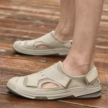 FashionNew Мужская удобная обувь для вождения, роскошные сандалии из натуральной кожи, модная повседневная обувь для мужчин, универсальные мужские дышащие мокасины 38 бежевый