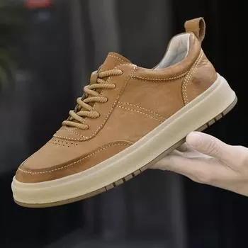 FashionNew Мужские кроссовки из натуральной кожи Повседневная обувь для скейтбординга для мужчин Теннисные спортивные кроссовки для ходьбы Дизайнерская обувь класса люкс для бизнеса 38 светло-коричневого