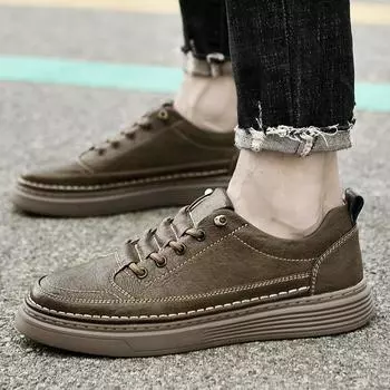 FashionNew Мужские удобные кроссовки Универсальные мужские туфли для ходьбы без застежек Ручная работа Мужские повседневные туфли на плоской подошве из натуральной кожи Обувь для скейтбординга Мужские 37 бежевый