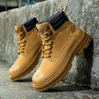 FashionNew Мужские зимние плюшевые зимние ботинки Модные универсальные кроссовки Мужская кожаная дышащая мягкая обувь для ходьбы Мужские мотоциклетные ботинки 38