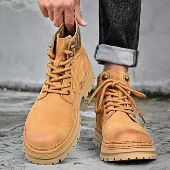 FashionNew Осенняя мужская обувь Высокая мода износостойкая мотоциклетная кожаная обувь для отдыха на открытом воздухе удобные ботинки мужские на шнуровке Botas 38 хаки