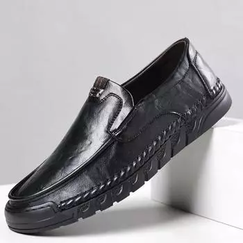 FashionNew Retro Breathable Male Loafers Spring Autumn Designer Square Head Hand Sewing Soft Soled Men s Leather Business Shoes 38