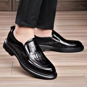 FashionNew Trending Brogues Classic Men Dress Shoes Men Oxfords Patent Leather Shoes Slip On Formal Black Leather Wedding Party Shoes 38 чёрный