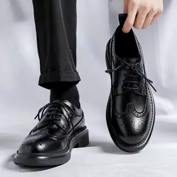FashionNew Trending Brogues Classic Men Dress Shoes Men Oxfords Patent Leather Shoes Lace Up Formal Black Leather Wedding Party Shoes 38 чёрный
