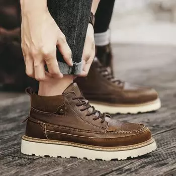 FashionNew Warm Plush Winter Boots for Men Motorcycle Sneakers Boots Man Fashion Brand Men s Casual Boots Leather Lace Up Outdoor Shoes 38