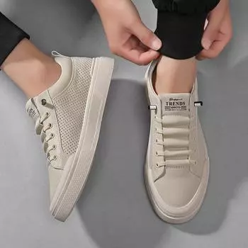 FashionNon-Slip Breathable Men s Skate Shoes 2024 Stylish Mens Lightweight Sneakers New Arrival Leather Men Casual Shoes New Male Shoes 38 бежевый