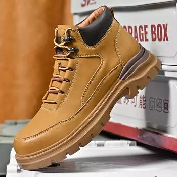 FashionNon-Slip Versatile Men s Ankle Boots Outdoor Genuine Leather Male Basic Boots Classic Design High Top Men Casual Shoes Sneakers 38 чёрный