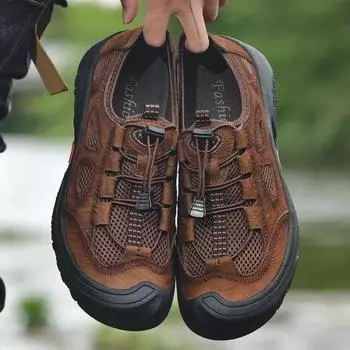 FashionOutdoor Мужская повседневная обувь из натуральной кожи Мужская обувь Брендовая обувь для скалолазания, пешего туризма, путешествий, дышащие мужские кроссовки, летняя обувь 38 чёрный