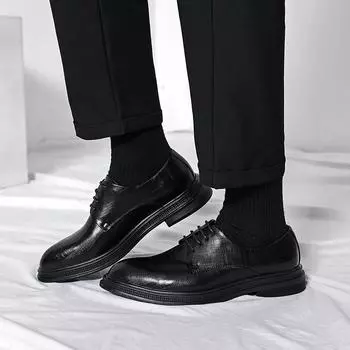 FashionOxford Shoes men lace up Leather Brogue Dress Shoe outdoor Classic Business Formal Shoes Man breathable wedding party shoes 37 чёрный