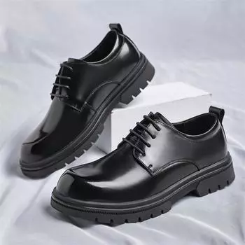 FashionPlatform Trending Classic Men Dress Shoes Men Oxfords Patent Leather Shoes Lace Up Formal Black Leather Wedding Party Shoes 38 чёрный