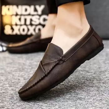 FashionRound Toe Men s Leather Shoes Non Slip and Waterproof Flat Male Casual Shoe On Sale Luxury Fashion 2024 Size 45 Footwear Offer 39