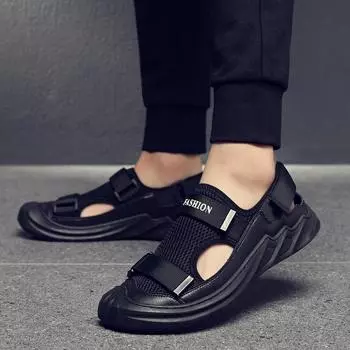 FashionSandals Men summer Breathable canvas mesh Shoes Man Outdoor Men Sandals Antiskid Beach Sandals Hollow Shoes Collision Avoidance 6.5 чёрный