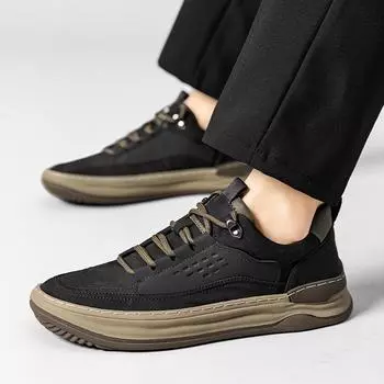 FashionShoes Men Leather Flats Black Soft Comfortable Designer Loafers Men lace up oxfords Casual Shoes Leather footwear 6.5 чёрный