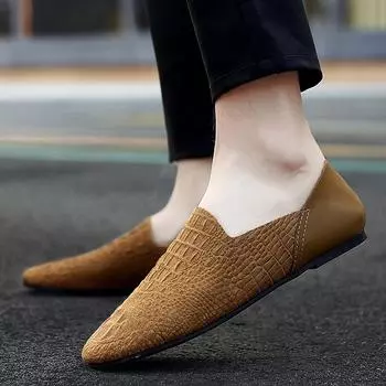 FashionShoes Мужские мокасины слипоны модные дышащие туфли Lazy Peas для отдыха на природе итальянские мокасины из натуральной кожи повседневная обувь для мужчин 5.5 чёрный