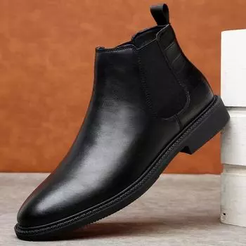 FashionSimple Comfy Men Chelsea Boots New Winter Warm Plush Fur Boots Soft Elastic Strap Ankle Boots Smart Formal Business Dress Shoes 38