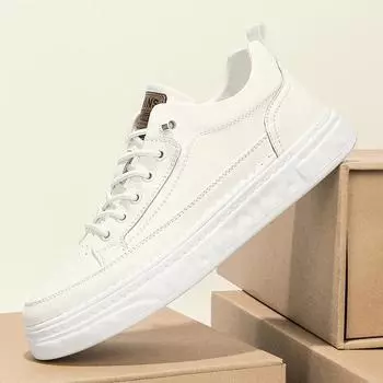 FashionSimple Mens Casual Leather Shoes Youth Teenage Outdoor Sneakers New Fashion Driving Walking Shoes Versatile Skateboard Footwear 38 чёрный