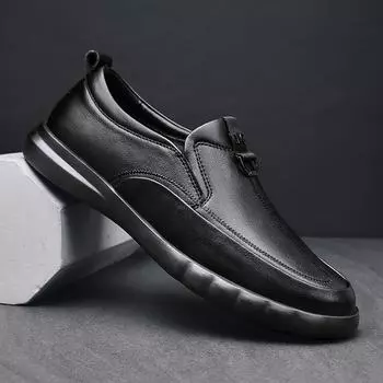 FashionSneakers men Shoes slip on fashion business black Formal Shoe genuine Leather Shoes Man Daily Life Shoes men moccasins 6.5 чёрный